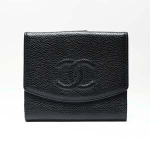 CHANEL Black Caviar Leather Logo Wallet